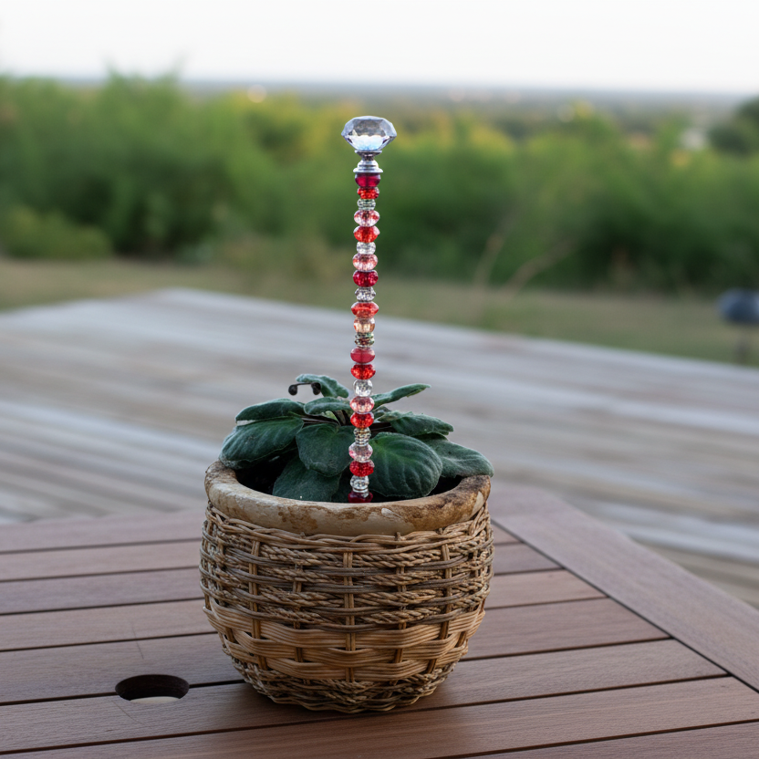 Red & Silver Fairy Wand Garden Stake