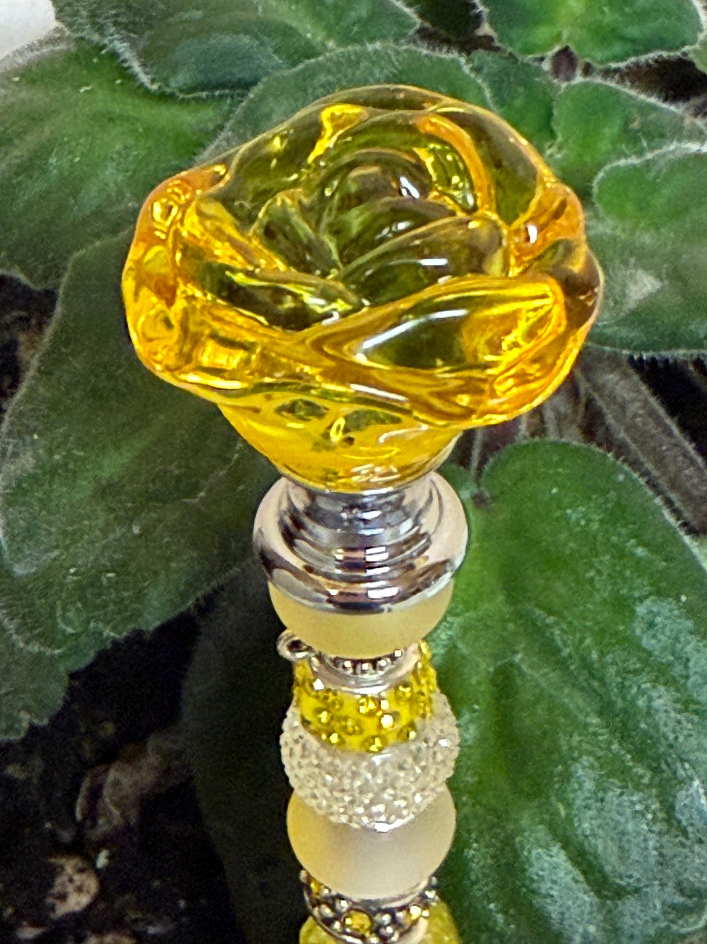Yellow and White Fairy Wand Garden Stake with Crystal Rose