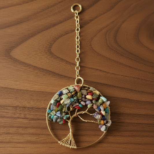 Mixed Gemstone & Gold Tree of Life – 3-Inch Window/Wall Hanging