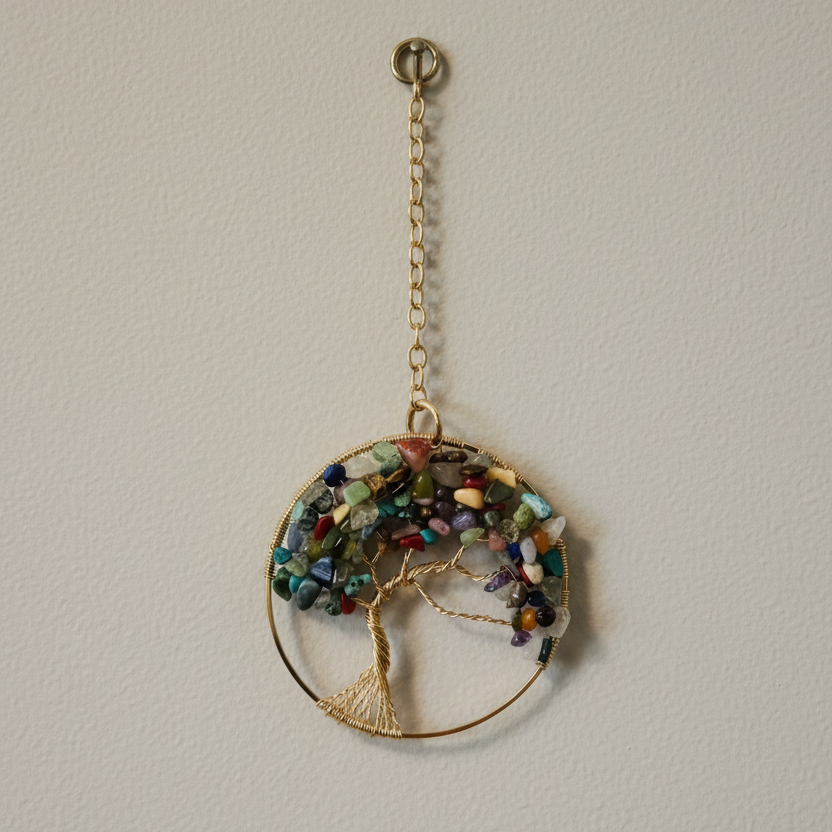 Mixed Gemstone & Gold Tree of Life – 3-Inch Window/Wall Hanging