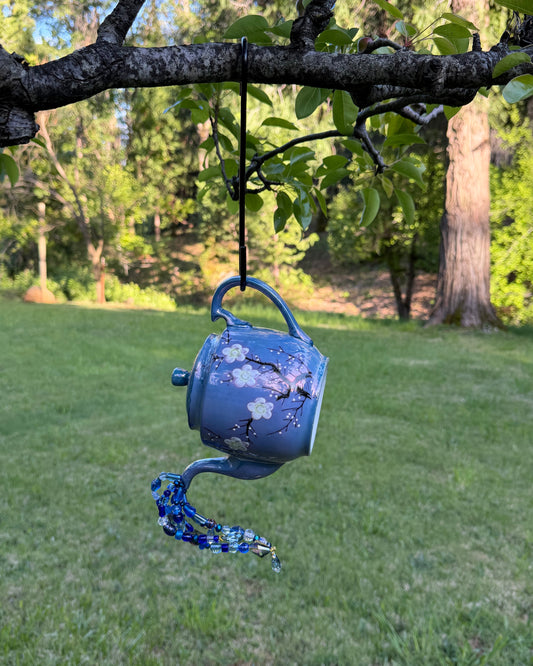 Crystal Pouring Teapot - Vintage Blue Lusterware Suncatcher