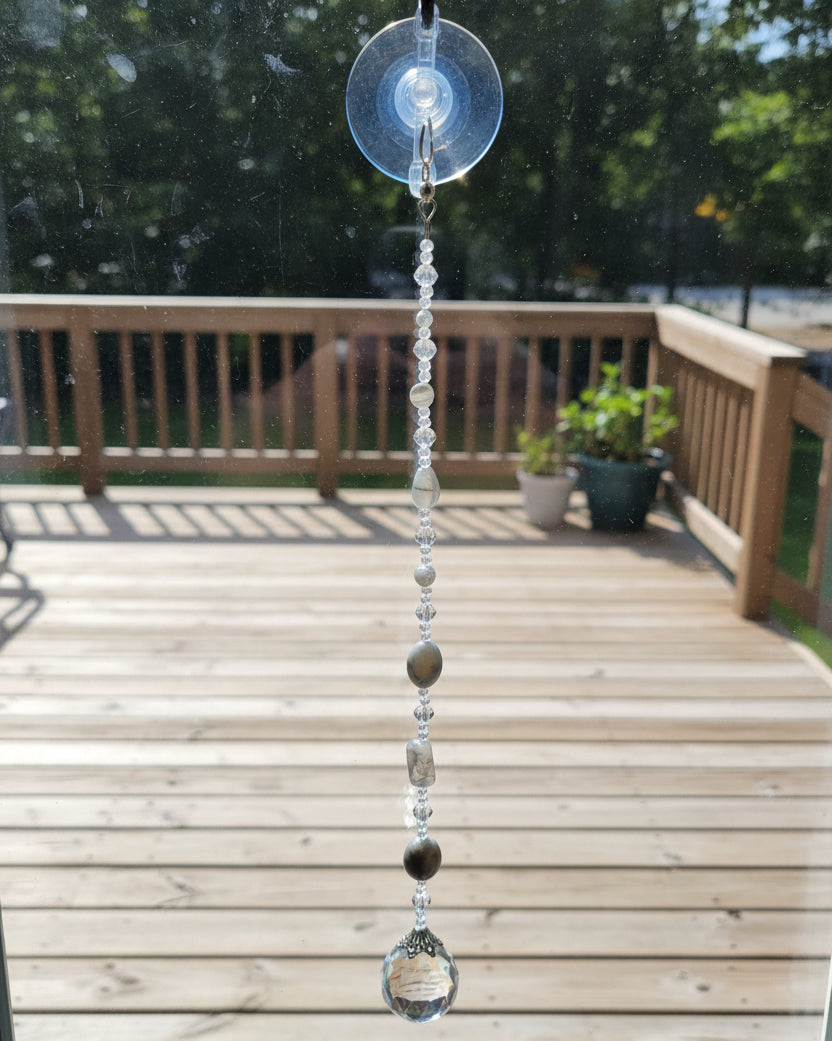 Agate & Clear Glass Faceted Suncatcher with 30 mm Crystal Prism