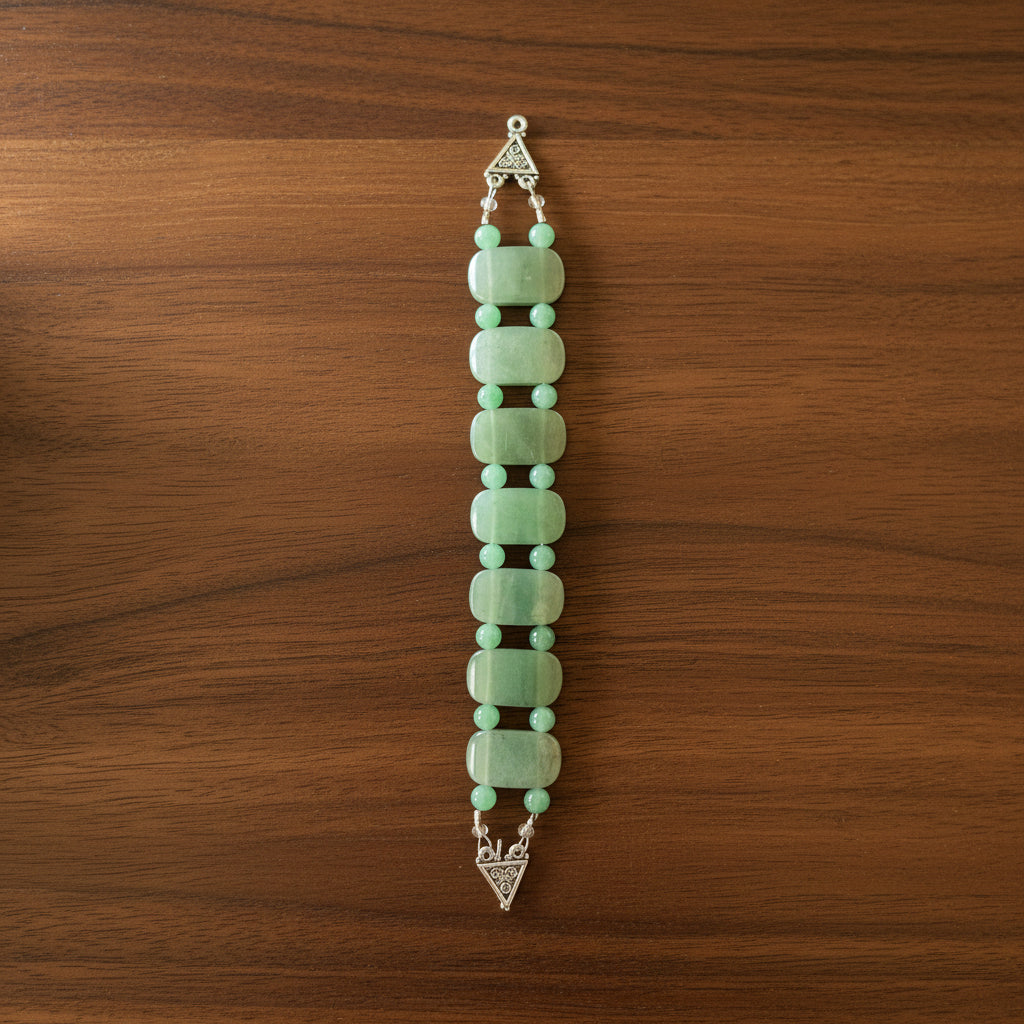 Green Aventurine Bracelet with Silver Triangle Clasps