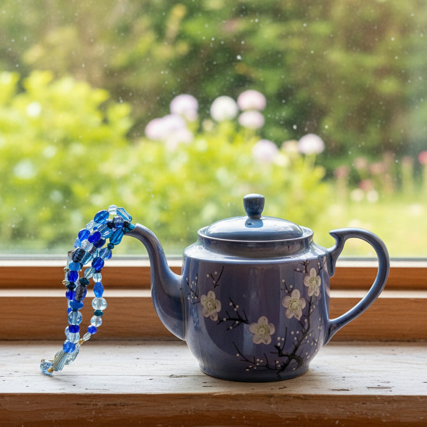 Crystal Pouring Teapot - Vintage Blue Lusterware Suncatcher