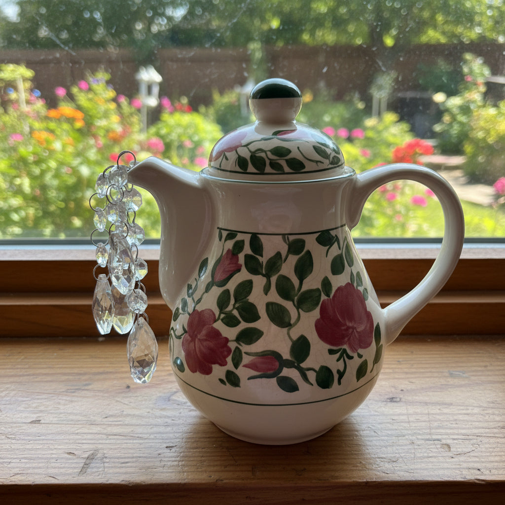 Crystal Pouring Teapot With a Faceted Clear Glass Cascade