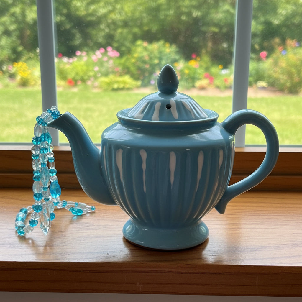 Crystal Pouring Teapot - Light Blue & White Fluted Ceramic