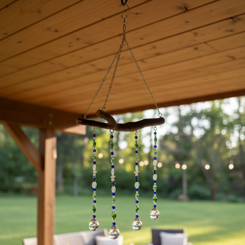 Four-String Citrine & Mixed Gemstone Suncatcher Mobile on Manzanita