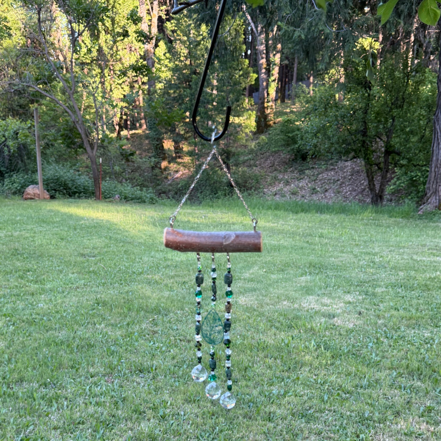African Turquoise Stone Suncatcher Mobile on Oak