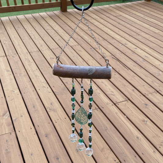 African Turquoise Stone Suncatcher Mobile on Oak