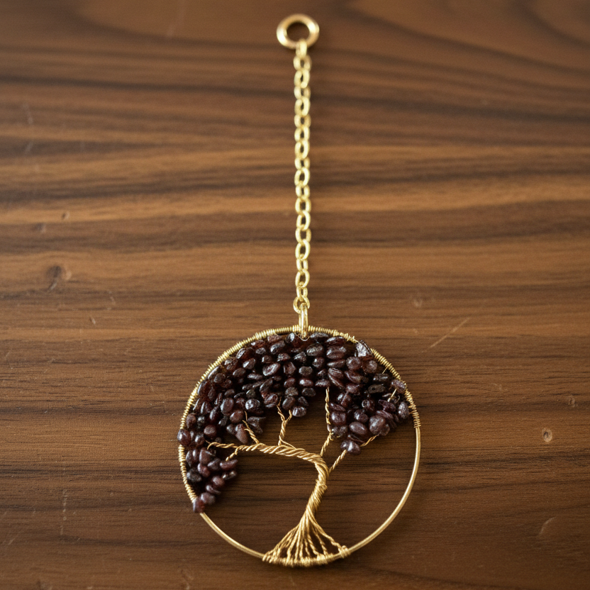 Garnet & Gold Tree of Life – 3-Inch Window/Wall Hanging