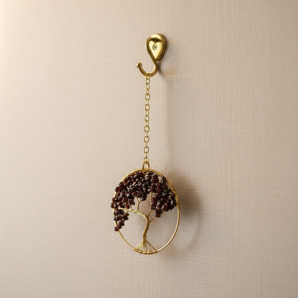 Garnet & Gold Tree of Life – 3-Inch Window/Wall Hanging