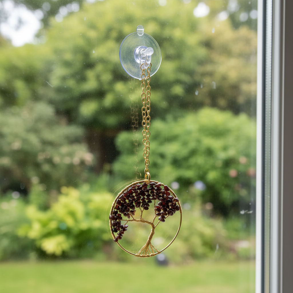 Garnet & Gold Tree of Life – 3-Inch Window/Wall Hanging