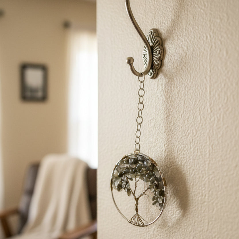 Labradorite, Silver and Antique Brass Tree of Life 3-Inch Window/Wall Hanging