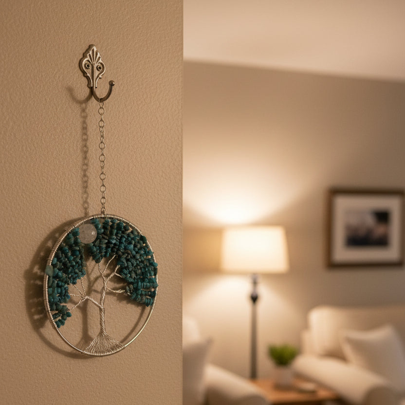 Blue Apatite & Silver Tree of Life – 6-Inch Wall or Window Hanging