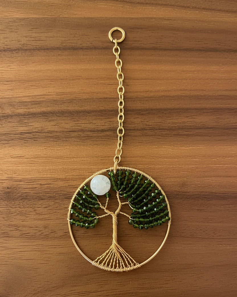 Green, White & Gold Tree of Life – 3-Inch Window/Wall Hanging