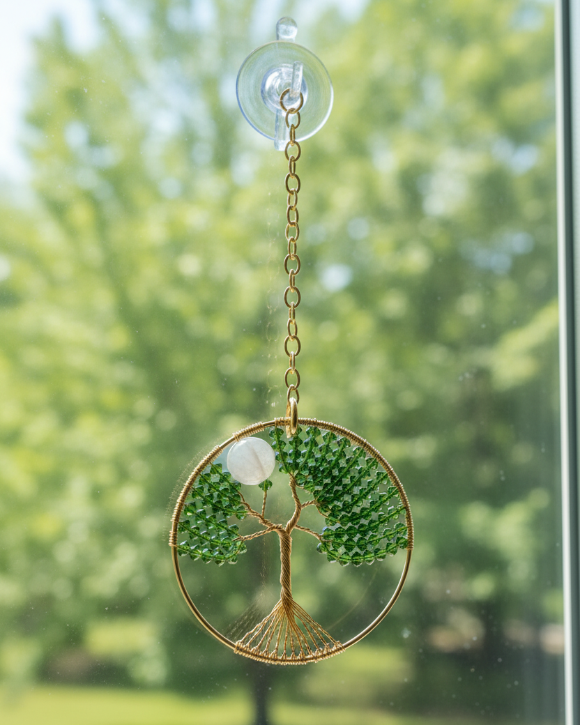Green, White & Gold Tree of Life – 3-Inch Window/Wall Hanging