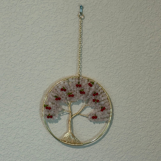 Rose Quartz Cherry Blossom Tree of Life – 6-Inch Wall/Window Hanging