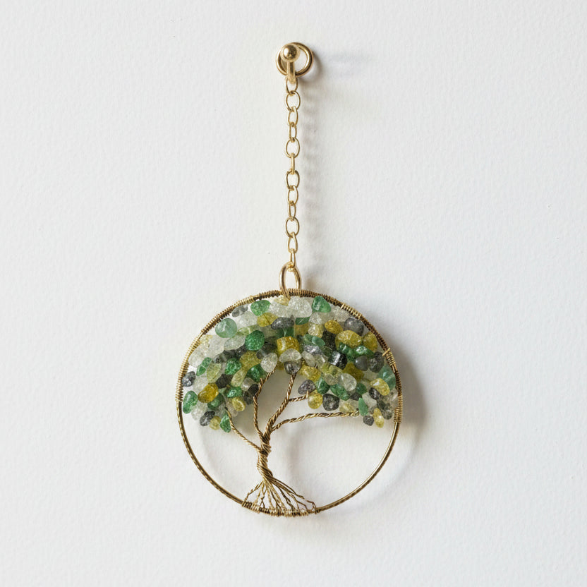 Mixed Glass, Gold & Antique Brass Tree of Life - 3-Inch Window/Wall Hanging