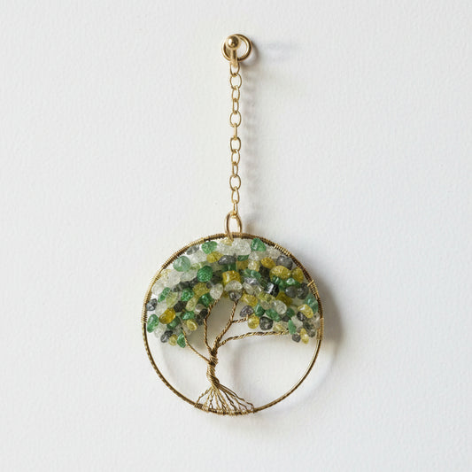 Mixed Glass, Gold & Antique Brass Tree of Life - 3-Inch Window/Wall Hanging