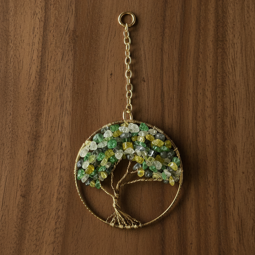 Mixed Glass, Gold & Antique Brass Tree of Life - 3-Inch Window/Wall Hanging