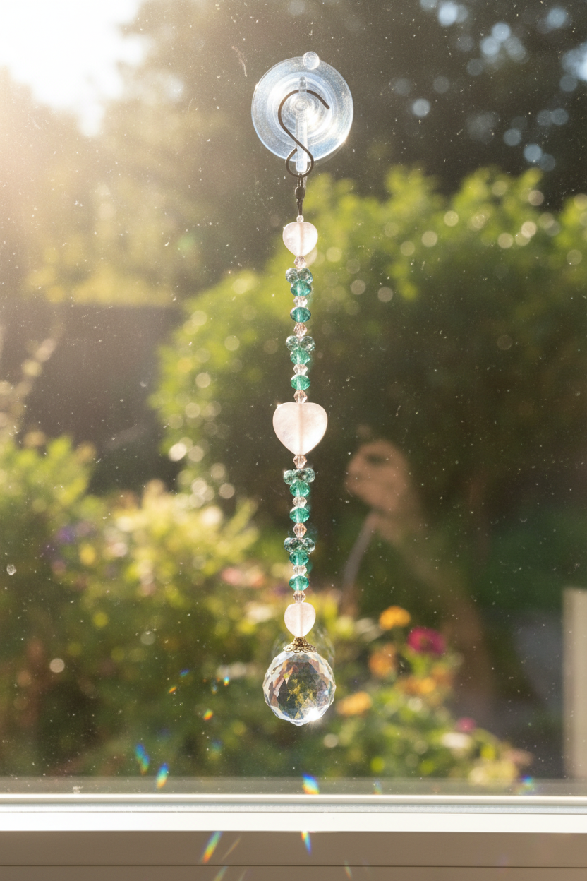 Rose Quartz Heart Suncatcher