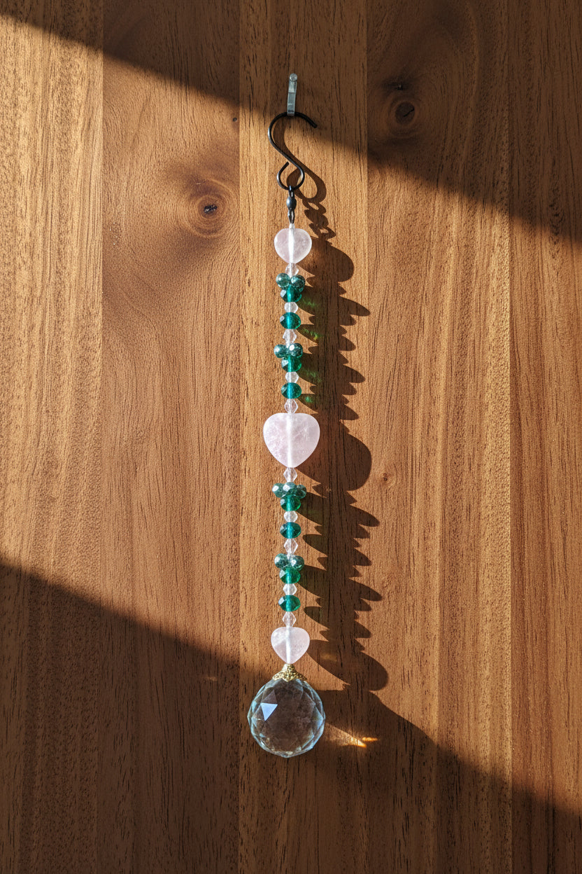 Rose Quartz Heart Suncatcher