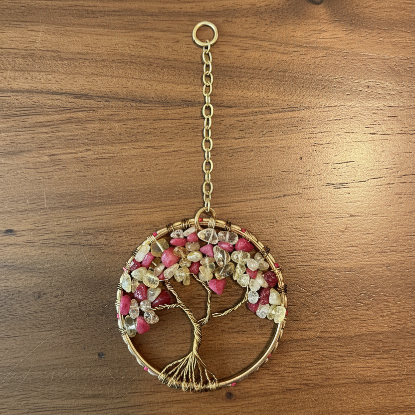 Citrine & Red Agate Tree of Life – 3-Inch Window/Wall Hanging