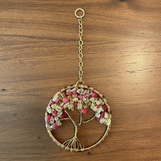 Citrine & Red Agate Tree of Life – 3-Inch Window/Wall Hanging
