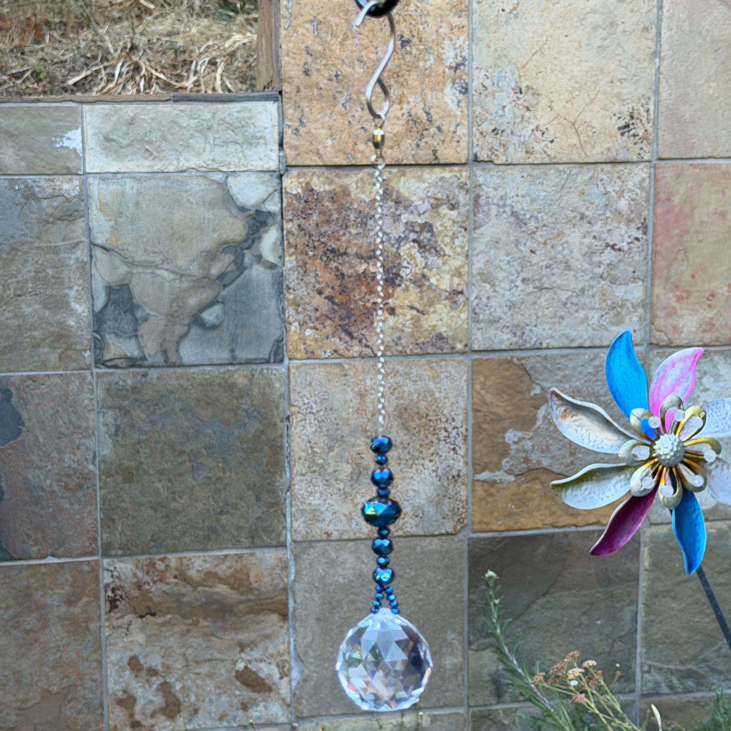 Blue Faceted Glass Suncatcher with 40 mm Prism