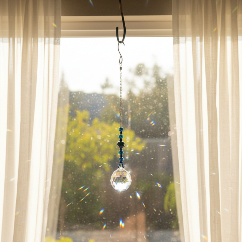 Blue Faceted Glass Suncatcher with 40 mm Prism