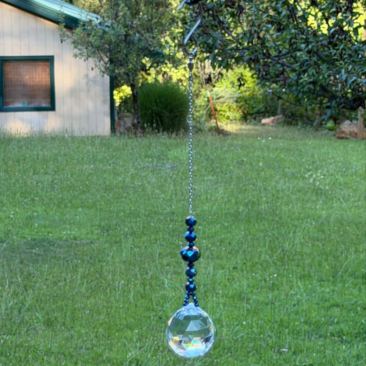 Dark Blue Faceted Glass Suncatcher with 40 mm Prism