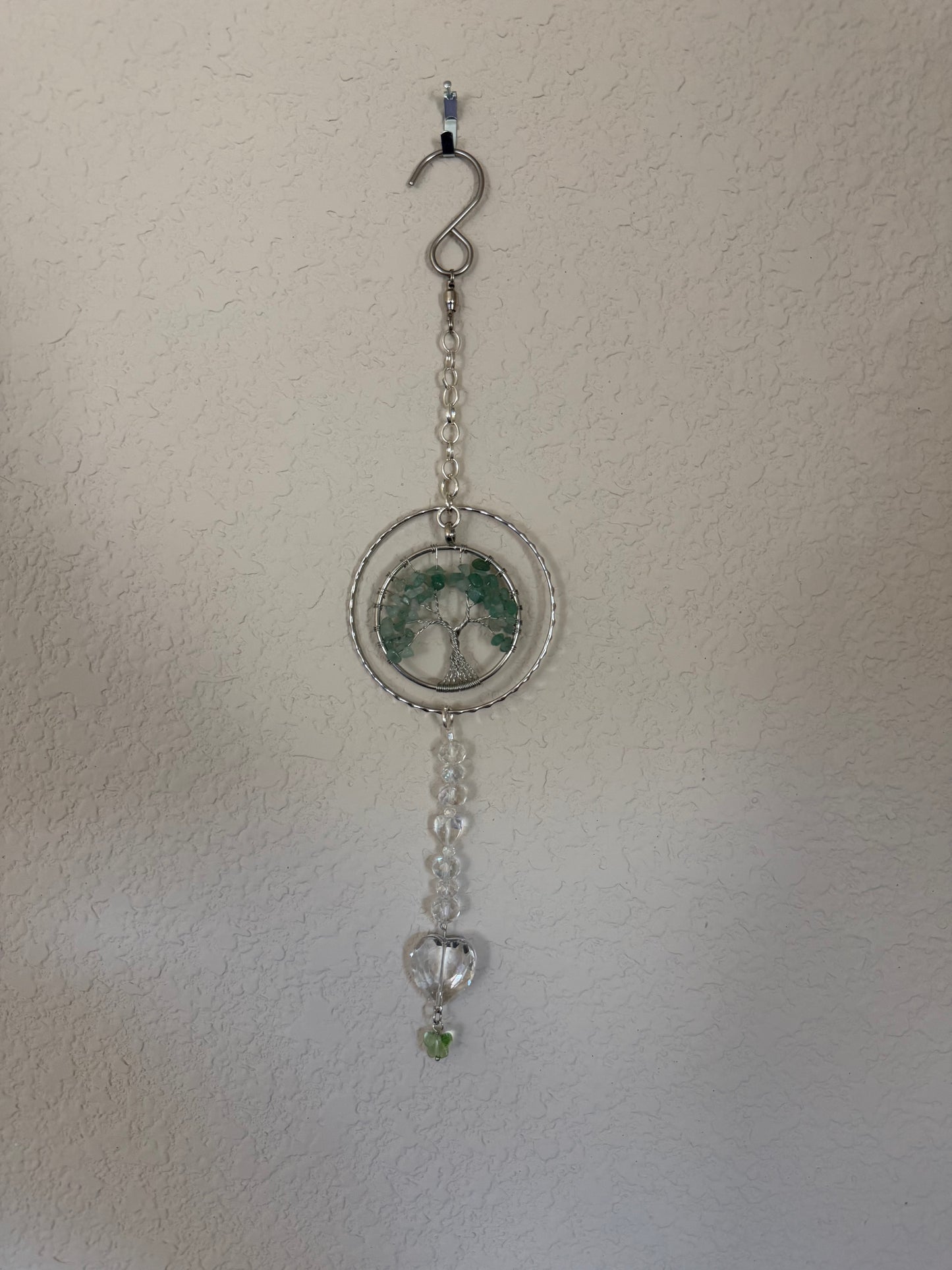 Repurposed Green Aventurine Tree of Life Suncatcher