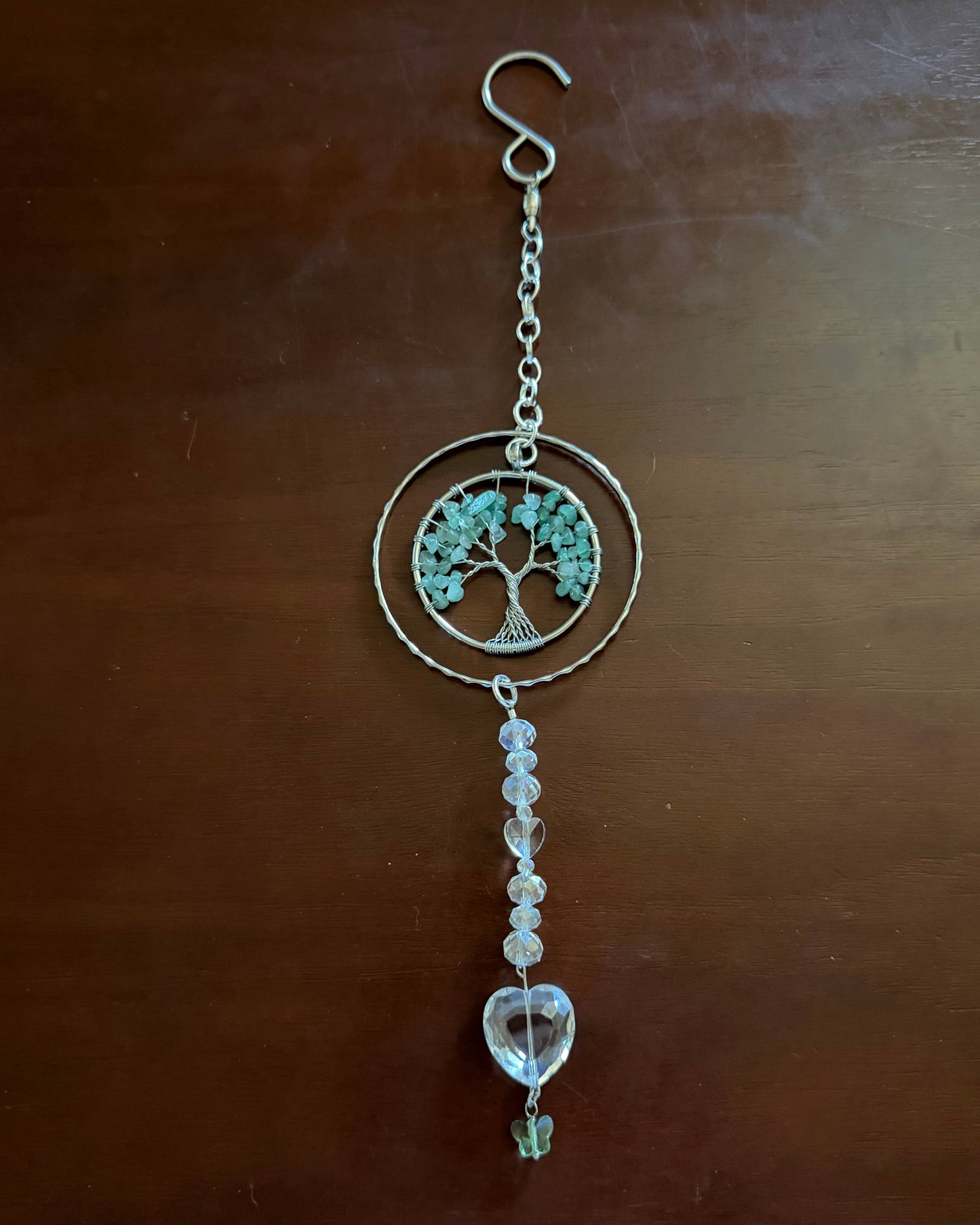 Repurposed Green Aventurine Tree of Life Suncatcher