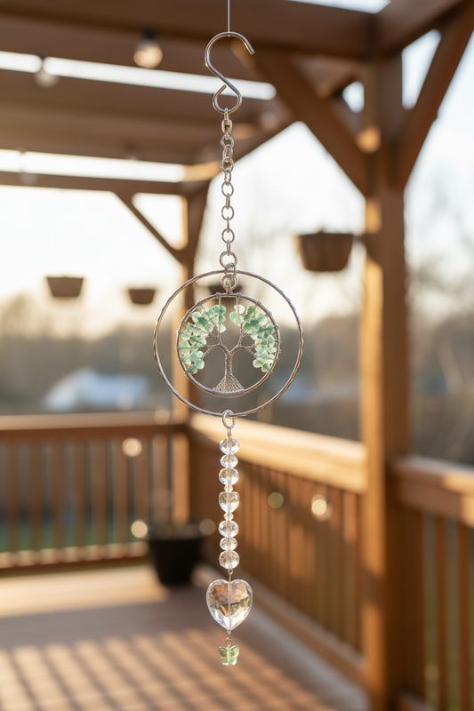 Repurposed Green Aventurine Tree of Life Suncatcher