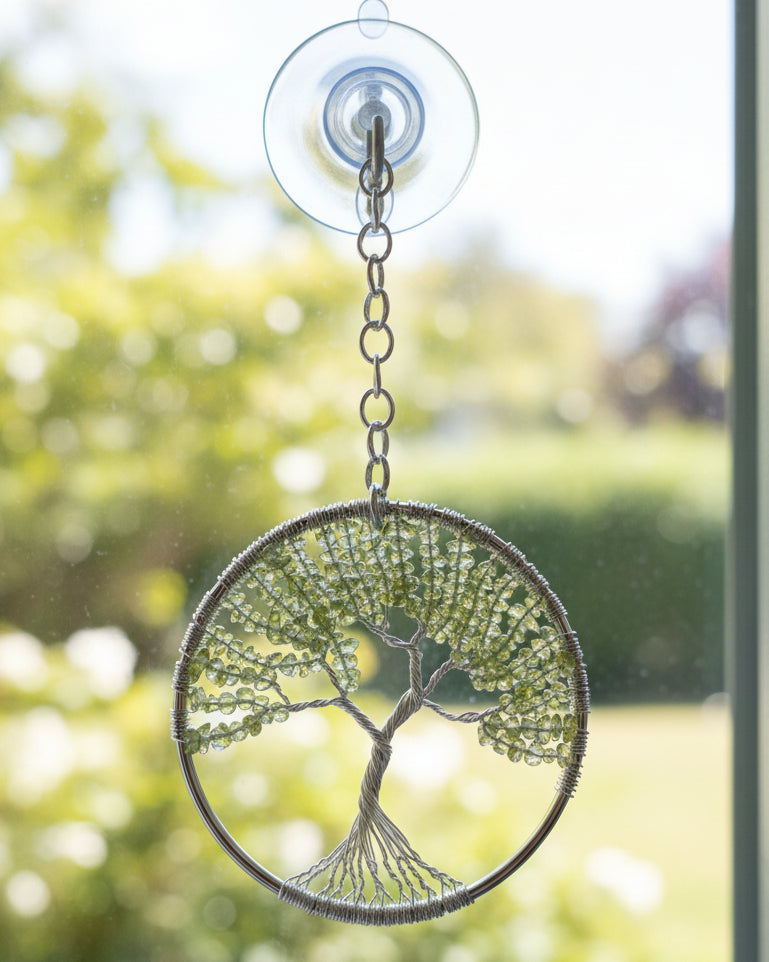 Peridot and Silver Tree of Life - 3-Inch Window/Wall Hanging