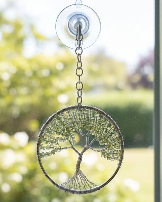 Peridot and Silver Tree of Life - 3-Inch Window/Wall Hanging