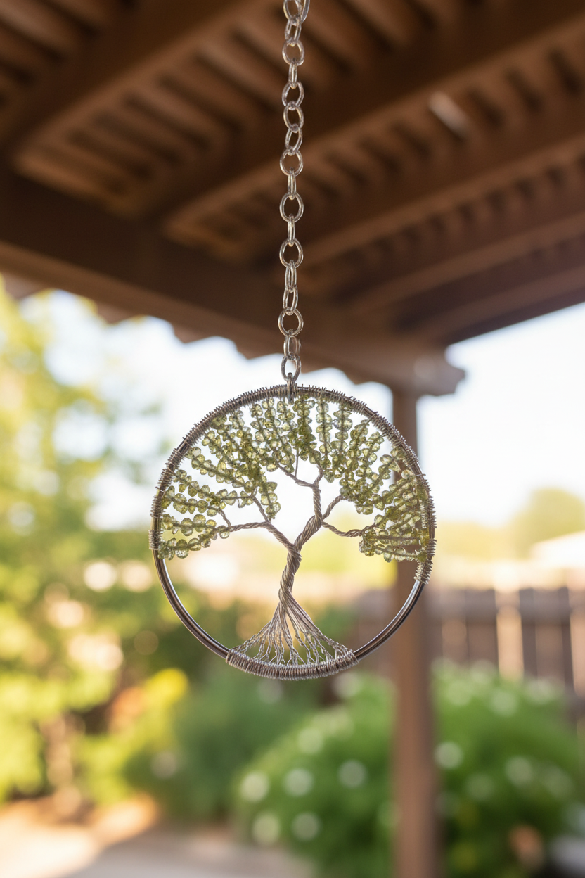 Peridot and Silver Tree of Life - 3-Inch Window/Wall Hanging