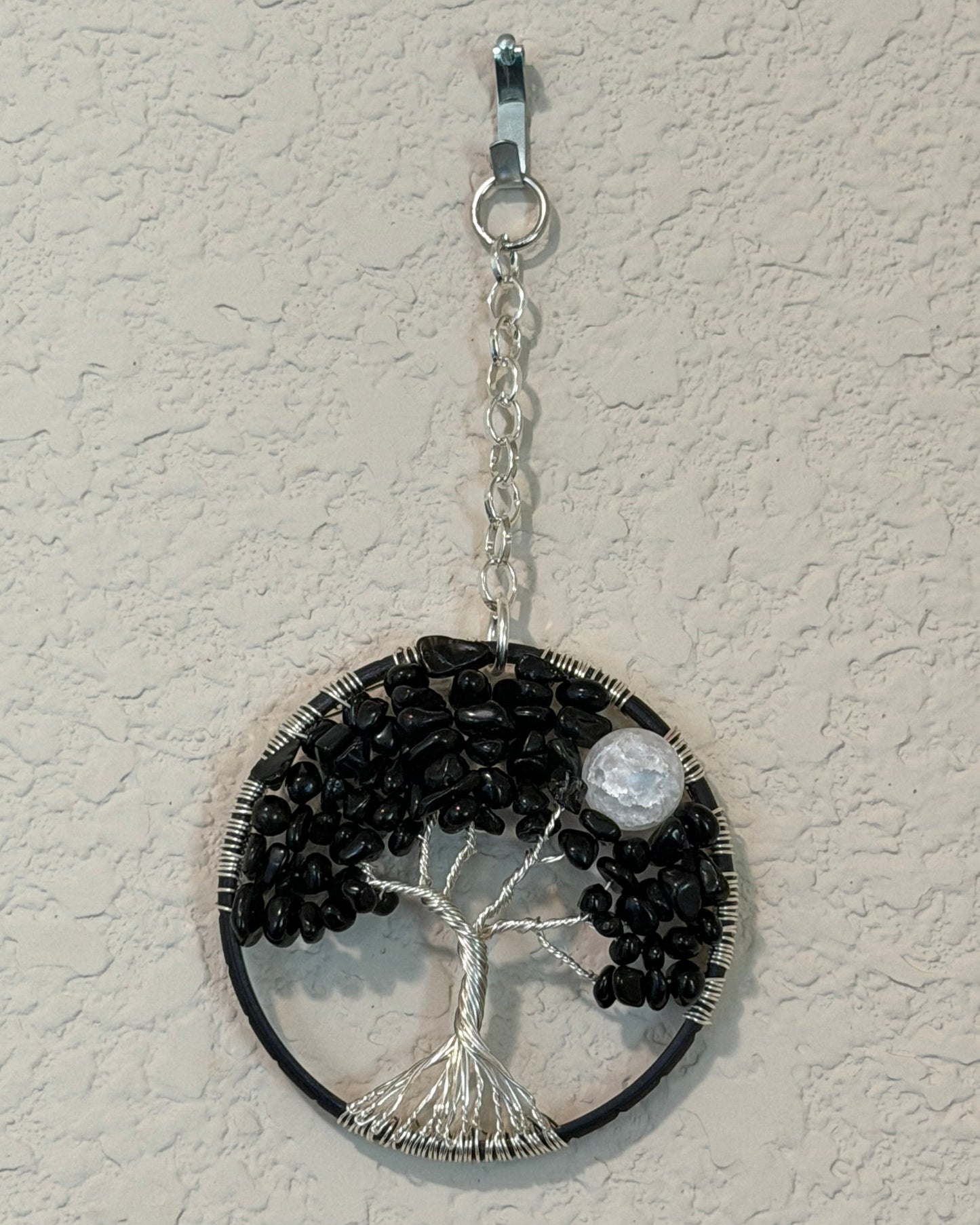 Black Jasper and White Quartz Silver Tree of Life 3-Inch Window or Wall Hanging
