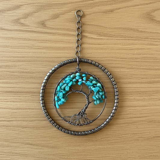 Amazonite & Copper-Toned Tree of Life 3-Inch Window or Wall Hanging (Repurposed Bangle Bracelet)
