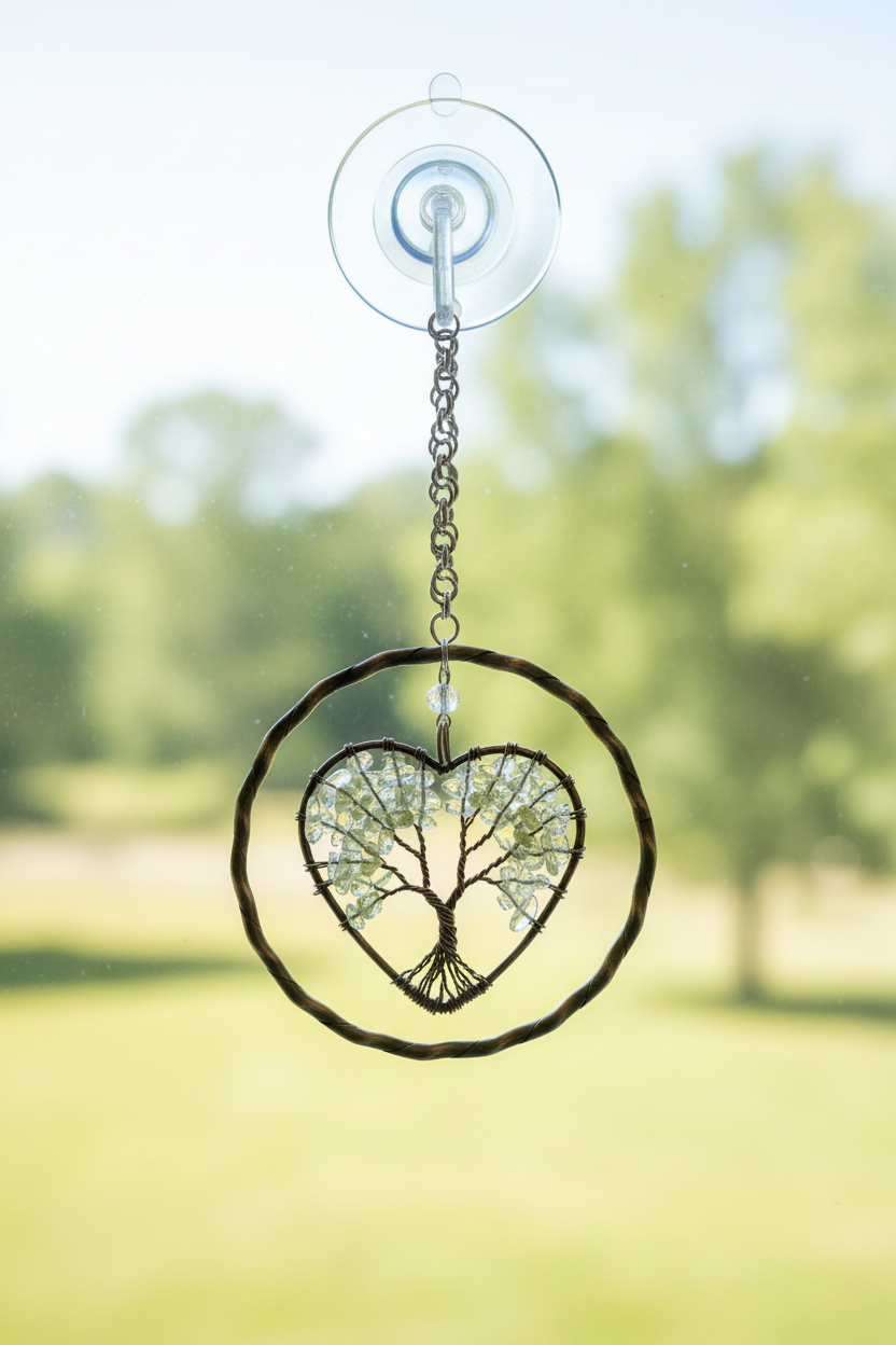 Peridot and Copper Tree of Life - 3-Inch Window/Wall Hanging (Repurposed Bangle Bracelet)