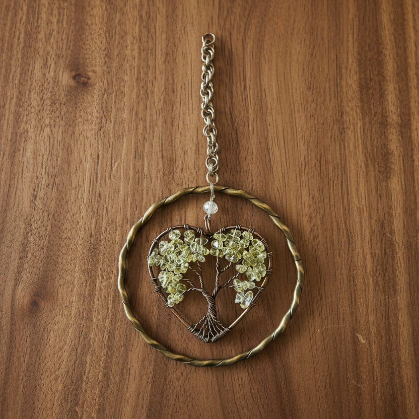 Peridot and Copper Tree of Life - 3-Inch Window/Wall Hanging (Repurposed Bangle Bracelet)