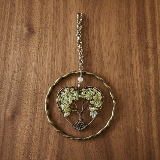 Peridot and Copper Tree of Life - 3-Inch Window/Wall Hanging (Repurposed Bangle Bracelet)