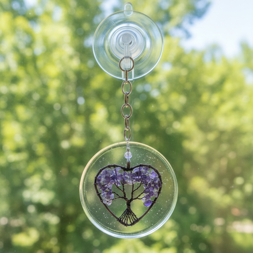 Amethyst & Purple Crystal Tree of Life 3-Inch Window or Wall Hanging (Repurposed Bangle Bracelet)