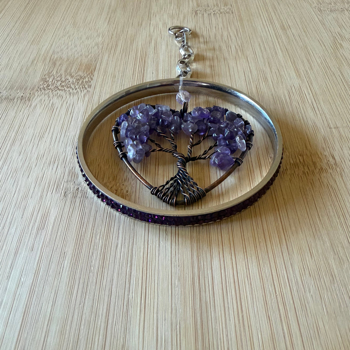 Amethyst & Purple Crystal Tree of Life 3-Inch Window or Wall Hanging (Repurposed Bangle Bracelet)