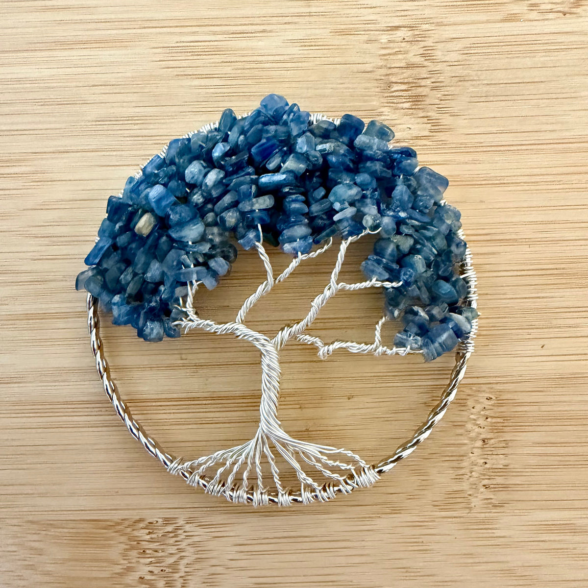 Kyanite & Silver Tree of Life - 3-Inch Window/Wall Hanging (Repurposed Bangle Bracelet)