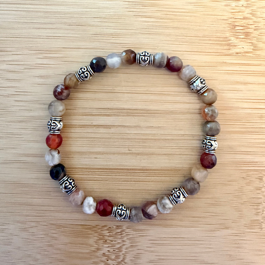 Agate and Silver Barrel Shape Bracelet