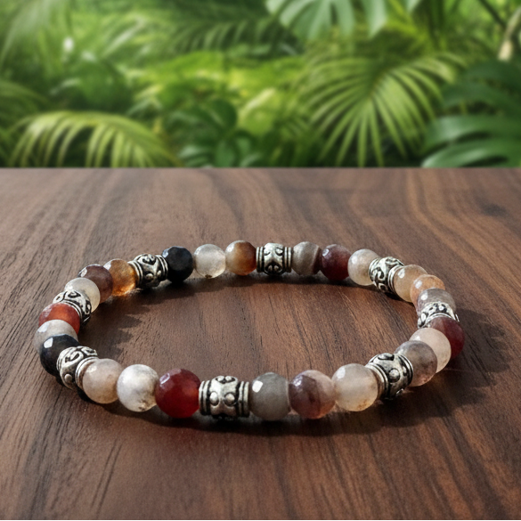 Agate and Silver Barrel Shape Bracelet