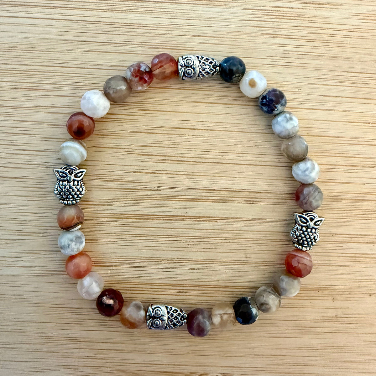 Agate and Silver Owl Bracelet