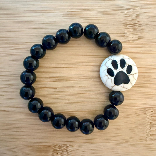 Black Jasper With Paw Print Lentil Bead Bracelet