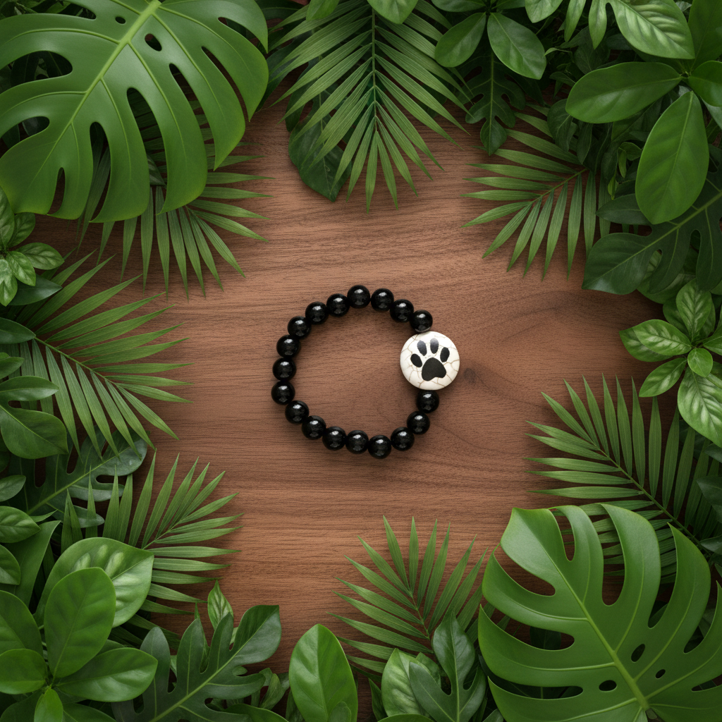 Black Jasper With Paw Print Lentil Bead Bracelet